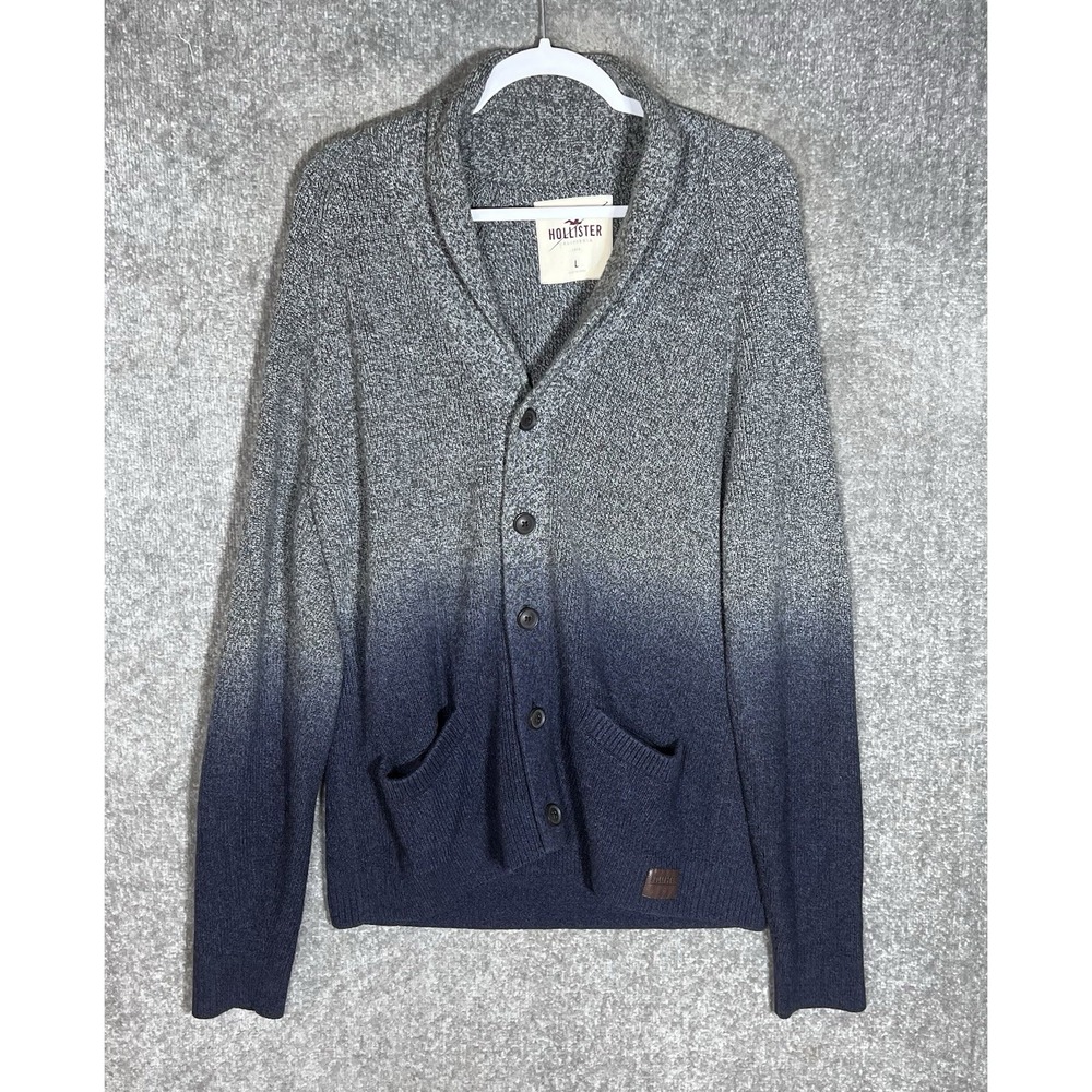 Hollister Ombre Knit Shawl Collar Cardigan Mens Size Large Blue Gray Grandpacore